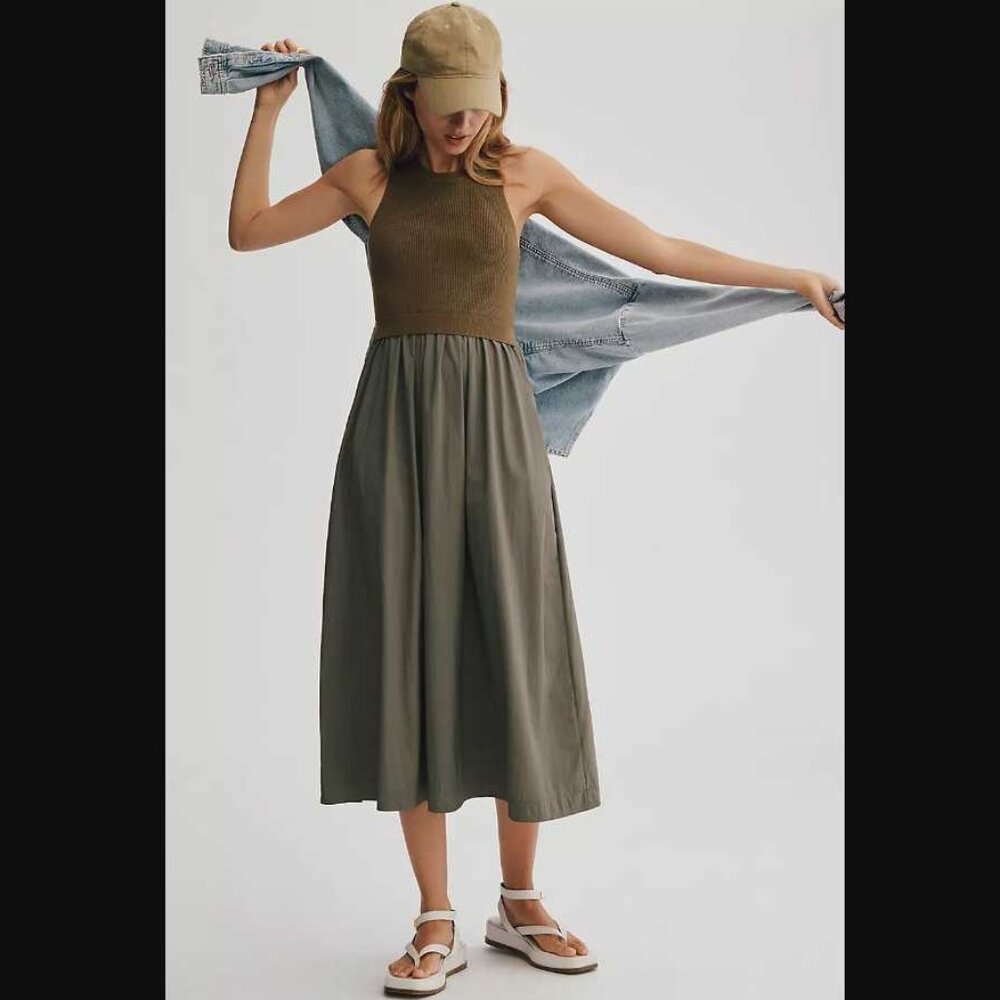 New S Anthropologie x Daily Practice Placid sweater dress in Moss Green - Picture 1 of 11